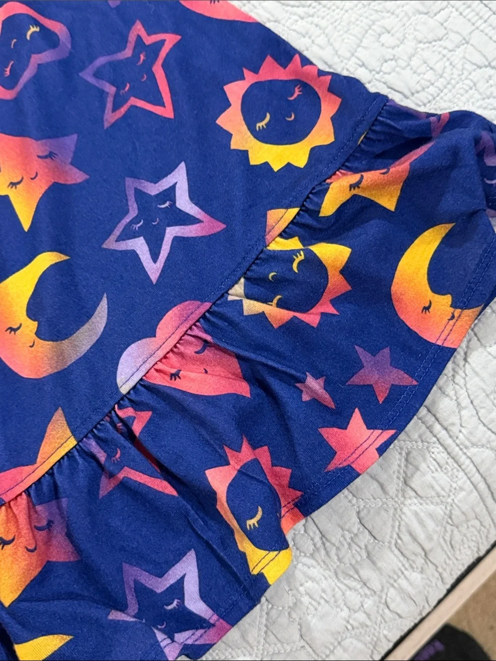 Gymboree Girls Navy Star, Moon & Heart Ruffle Night Gown. Sz L 10-12 NWOT